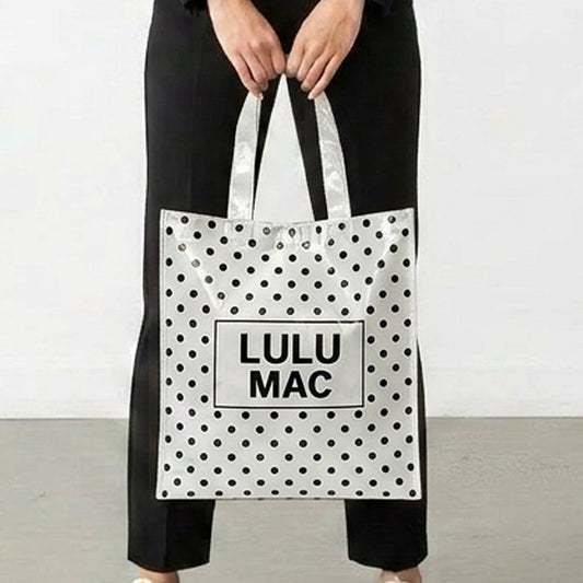 LM-BG-1004 REUSABLE TOTE-WHITE BLACK DOTS