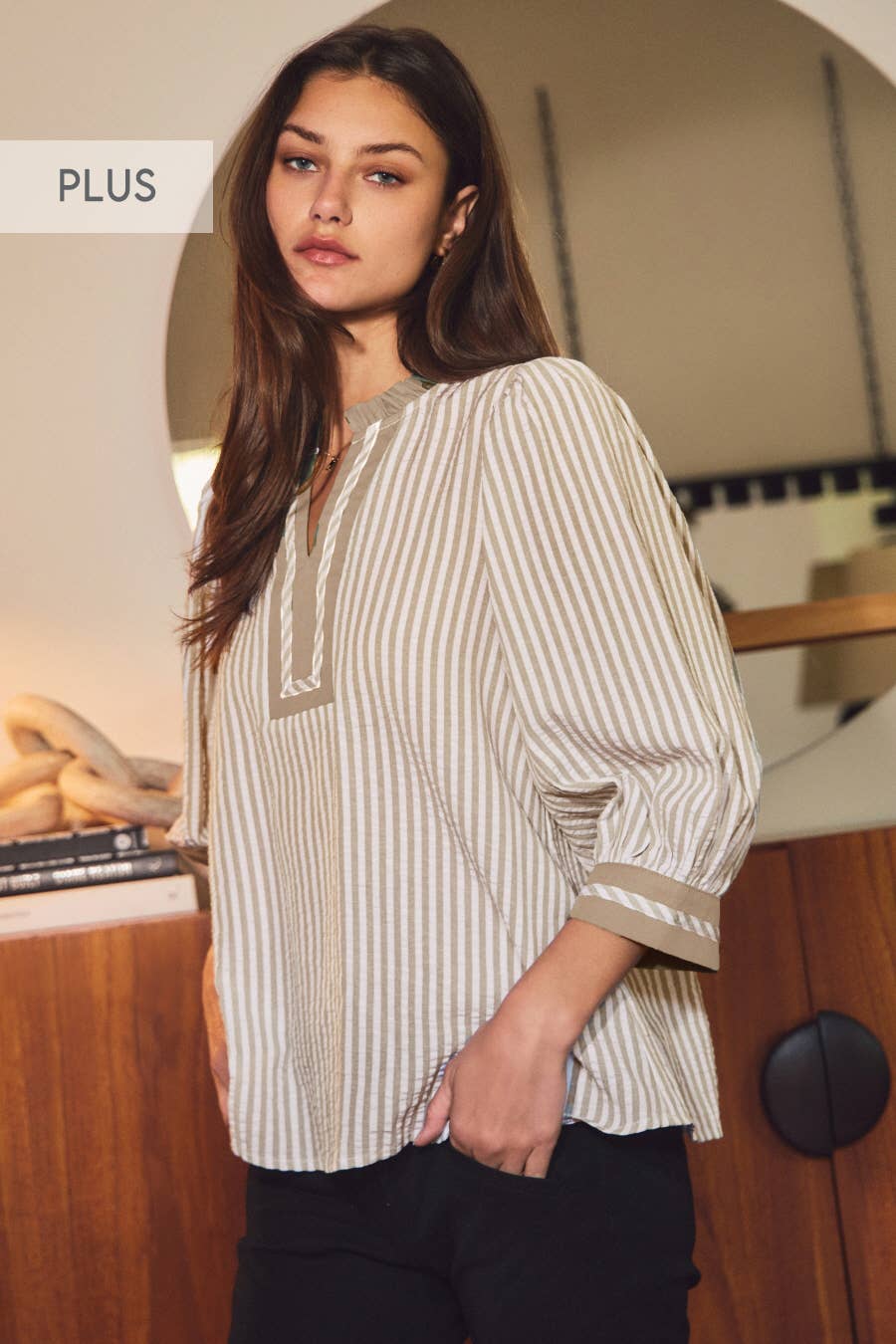 Plus Striped Woven Blouse