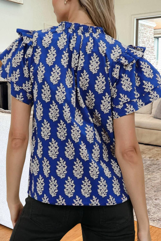 Botanical Tie V Neck Ruffled Blouse | Plus Size 1X-4X