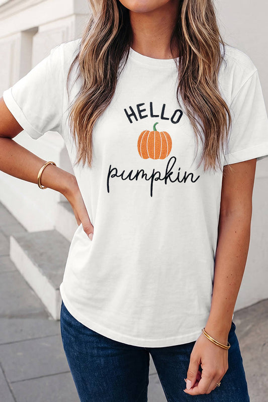 Embroidered Pumpkin Slogan Thanksgiving T-Shirt | S-3XL