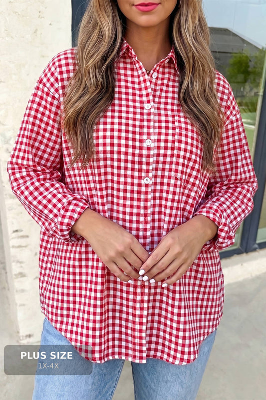 Blooming Romance Plaid V Neck Blouse | Plus Size 1X-4X