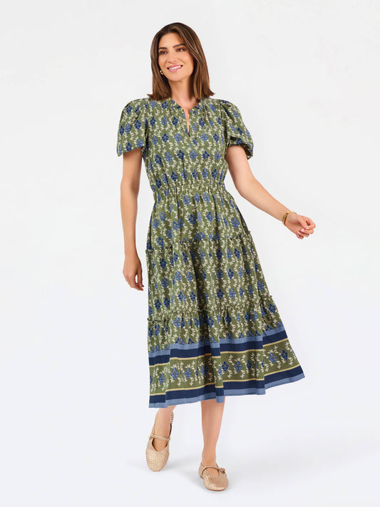Lainey Midi Dress | Orchid Damask Olive