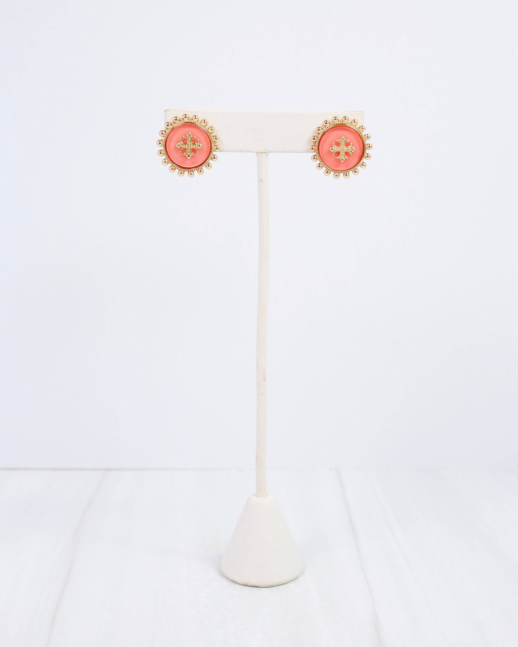 Kempsey Coin Stud Earring Coral