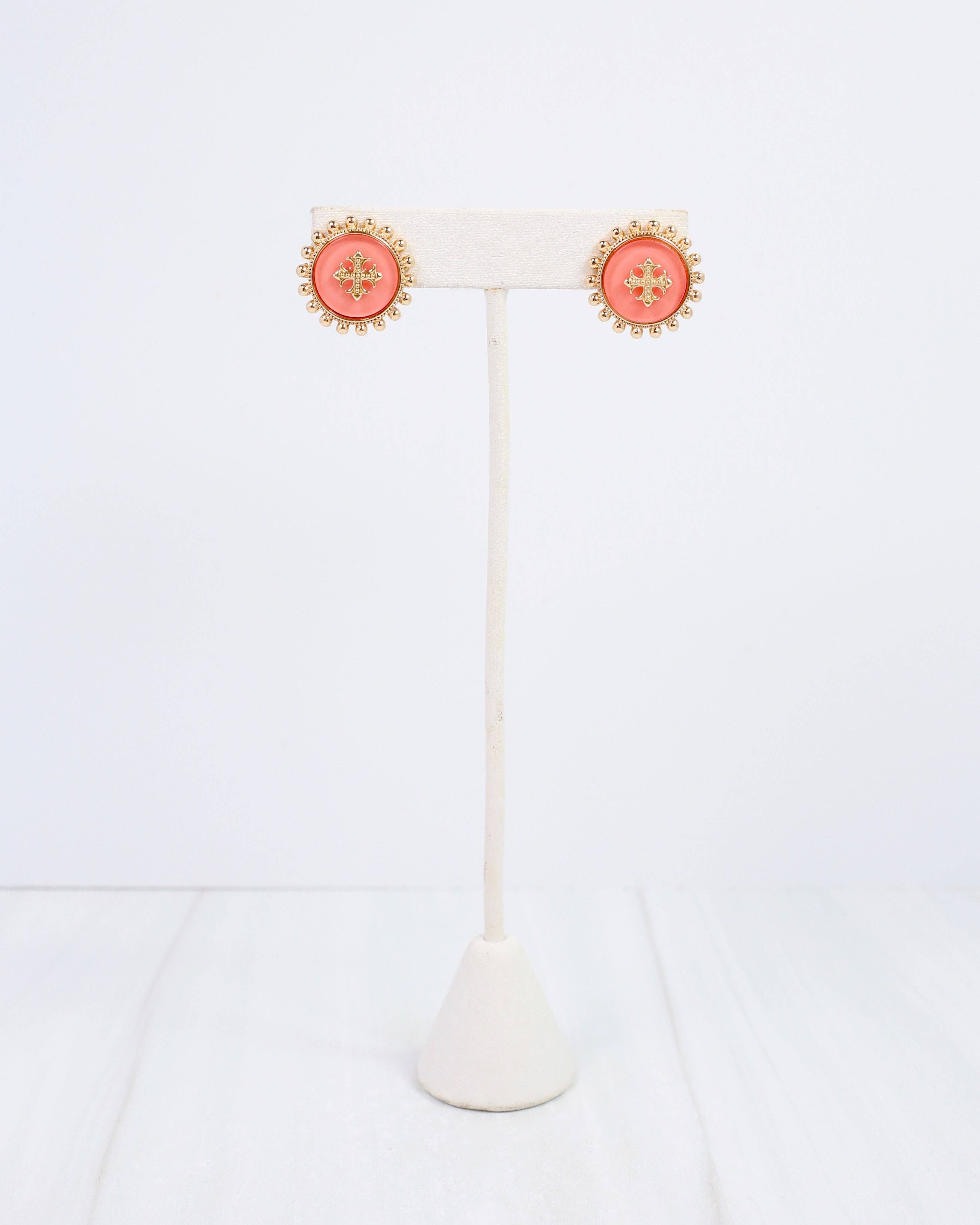 Kempsey Coin Stud Earring Coral