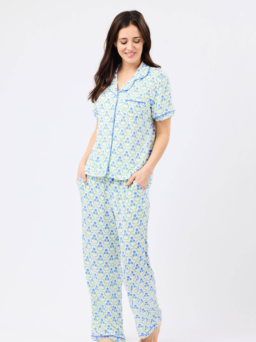Charlotte Pajama Pants Set | Sweetbriar Lattice Blue