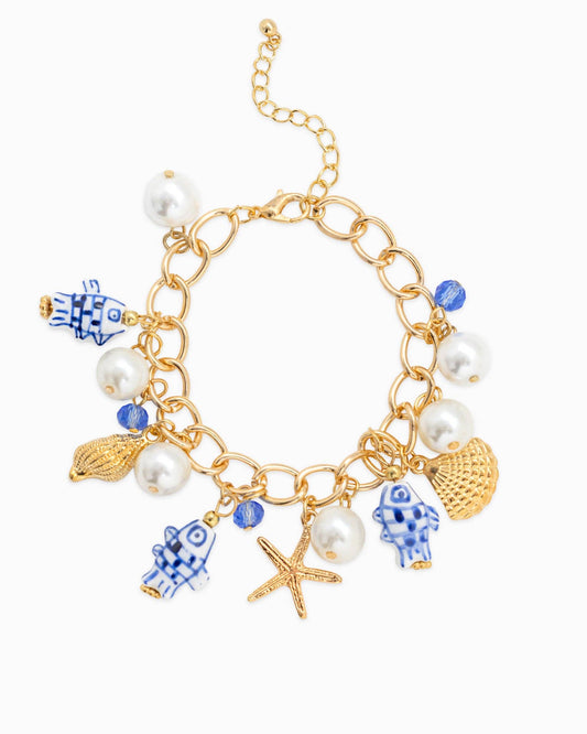 Sea Life Marine Blue Fish Ceramic Charm Bracelet