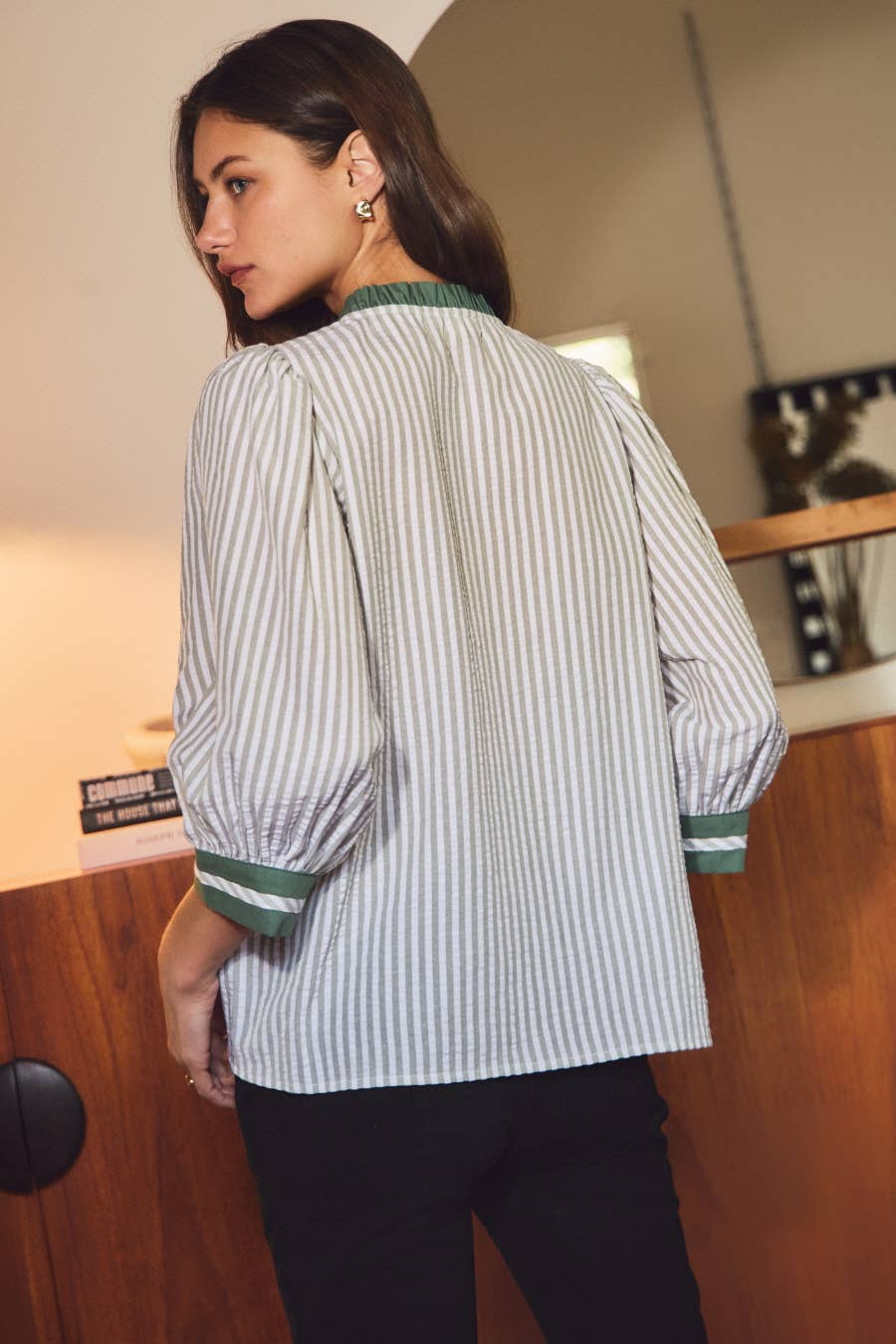 Plus Striped Woven Blouse