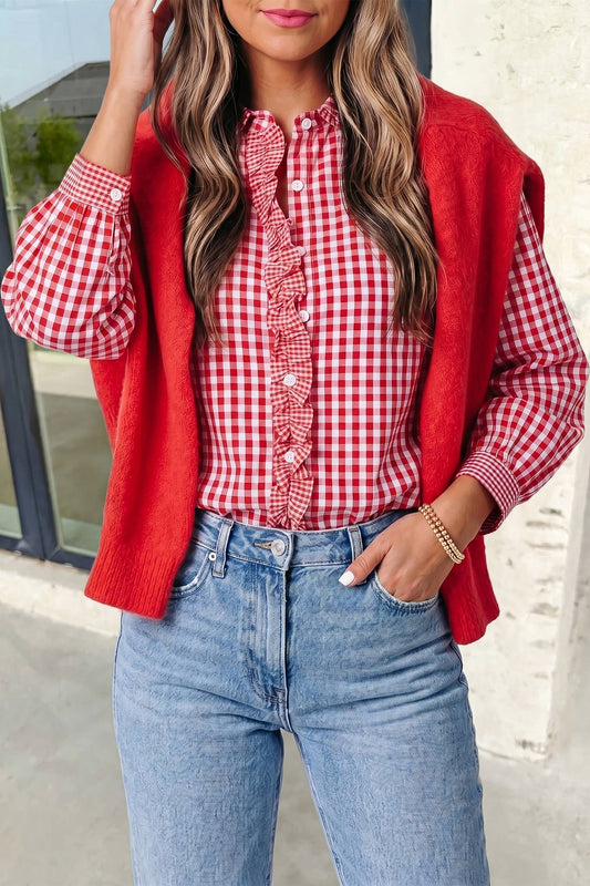 Plaid Pirnt Collar Long Sleeve Casual Shift Shirt | S-XL
