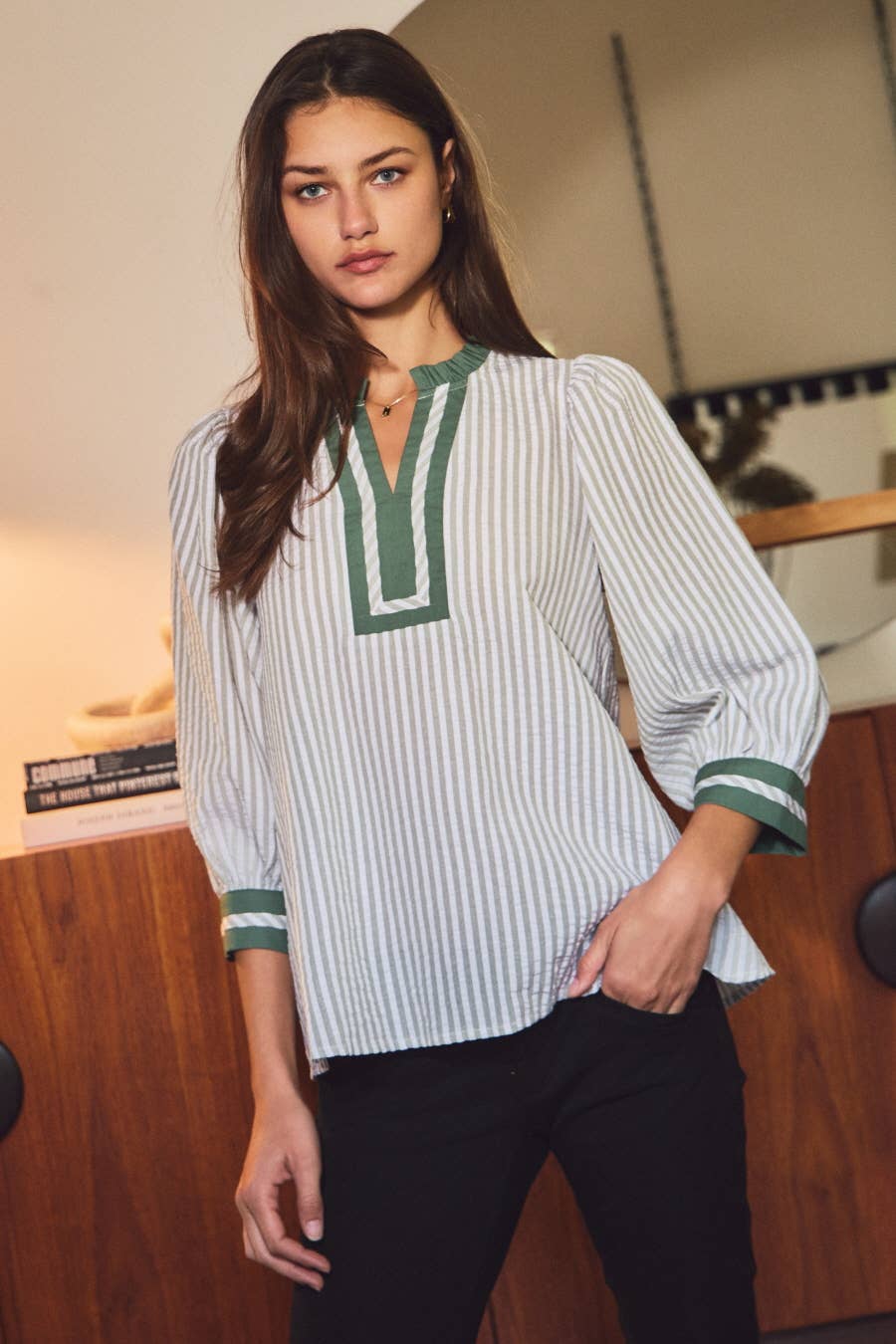 Plus Striped Woven Blouse
