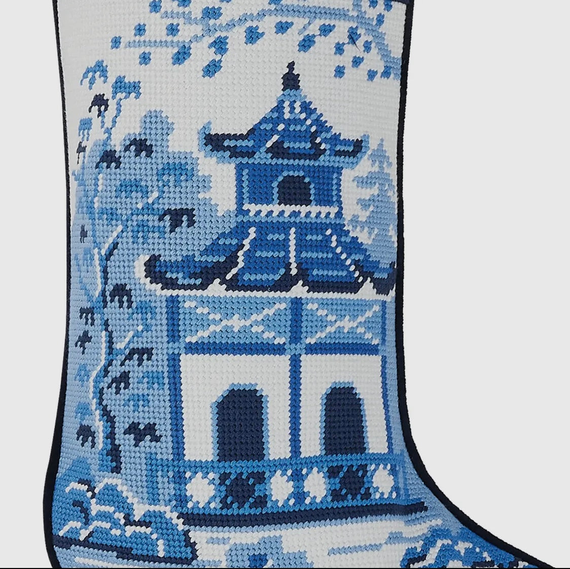 Chinoiserie Blue & White Needlepoint Stocking