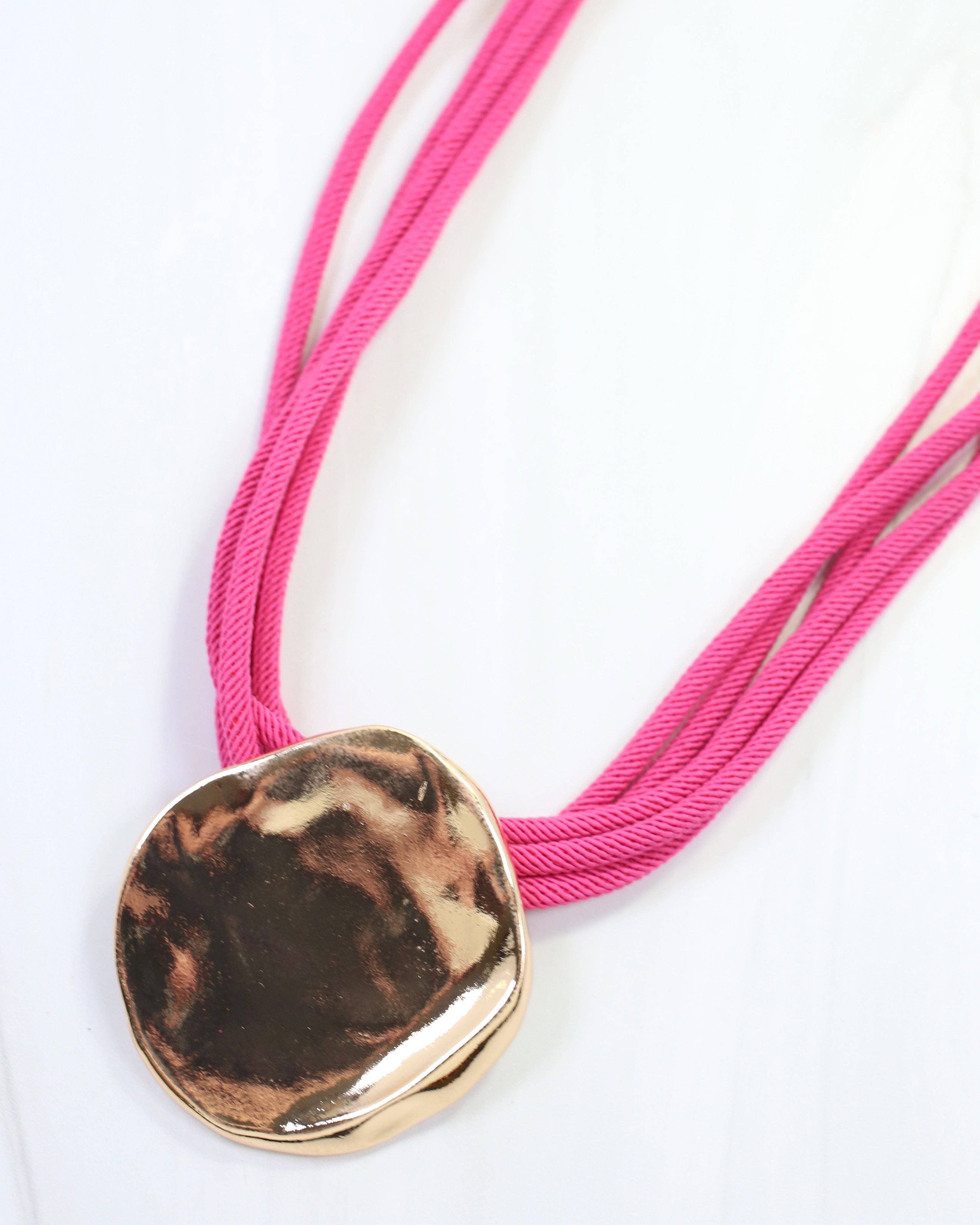 Calia Gold Pendant Cord Necklace Fuchsia
