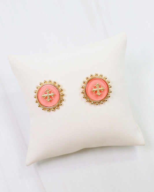 Kempsey Coin Stud Earring Coral