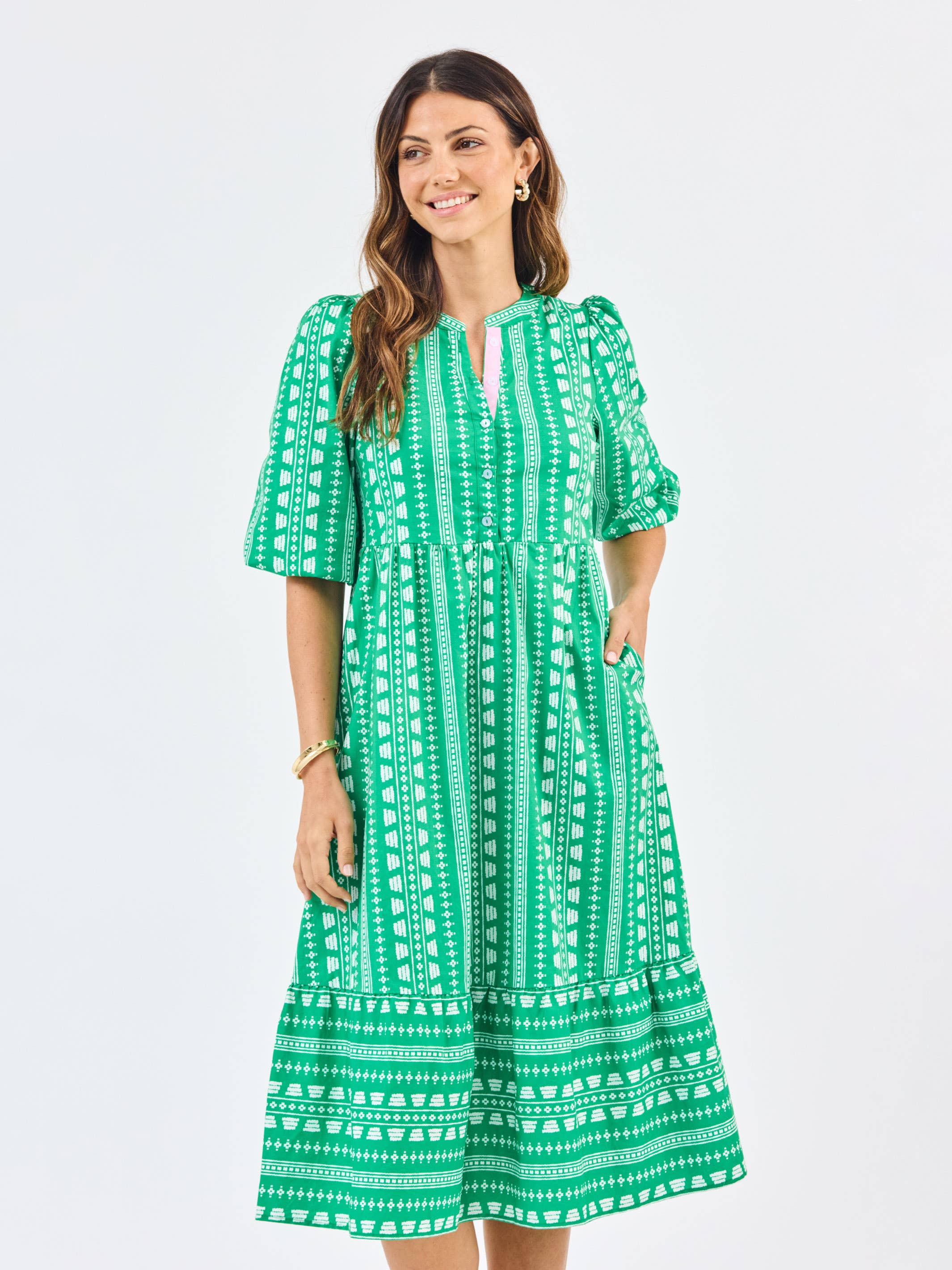 Riley Dress | Heritage Stitch Green