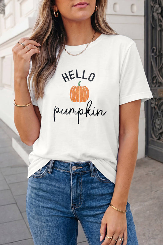 Embroidered Pumpkin Slogan Thanksgiving T-Shirt | S-3XL