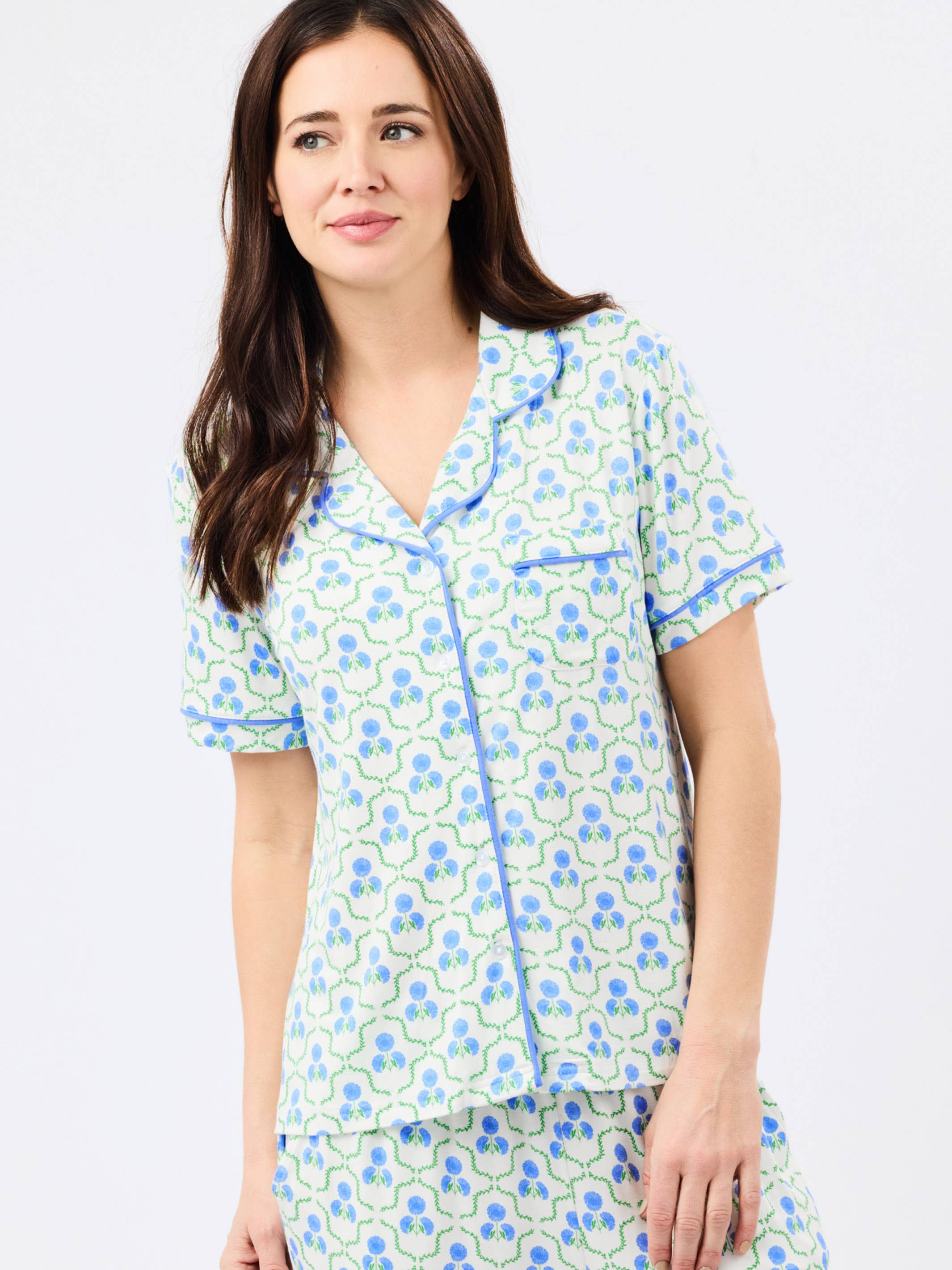 Charlotte Pajama Pants Set | Sweetbriar Lattice Blue