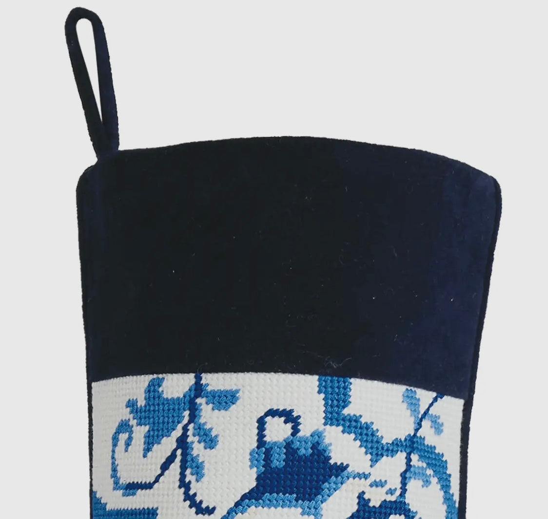 Chinoiserie Blue & White Needlepoint Stocking