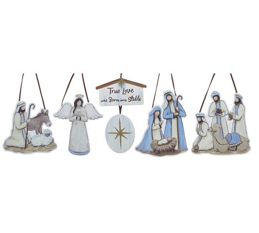 6 Nativity Ornaments (stable is the display, not an ornament