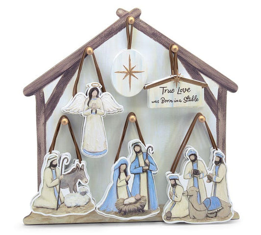 6 Nativity Ornaments (stable is the display, not an ornament