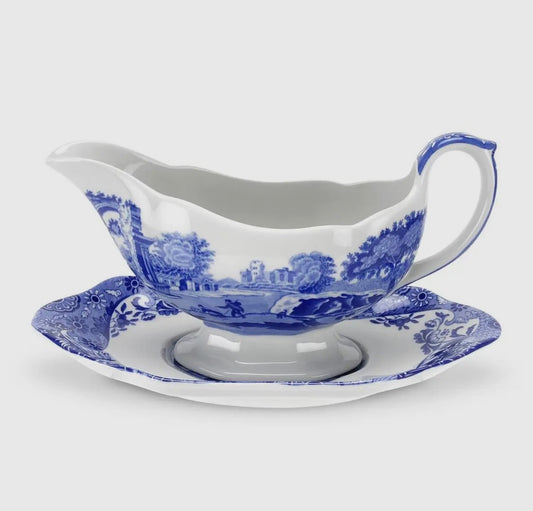 Spode Blue Italian Sauce Boat and Stand