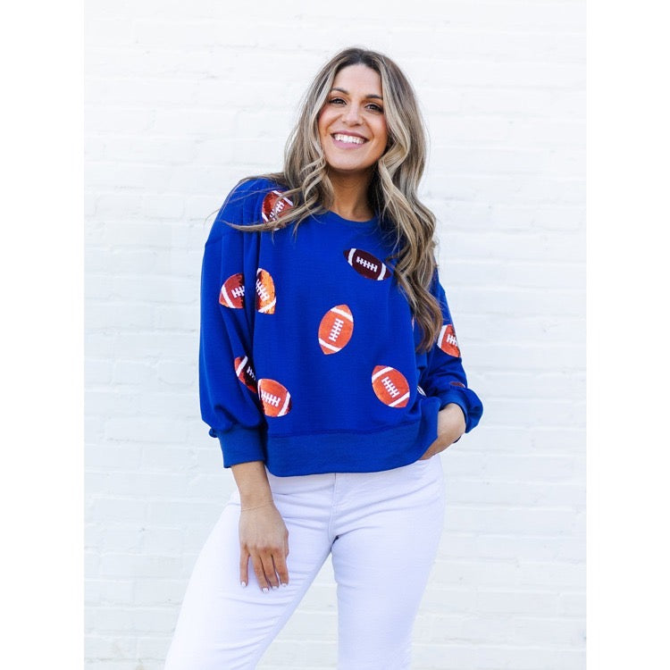 Mary Square Millie Football Sweatshirt-Blue and Orange