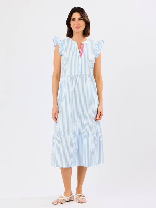 Riley Flutter Sleeve Dress | Pin Stripe Blue