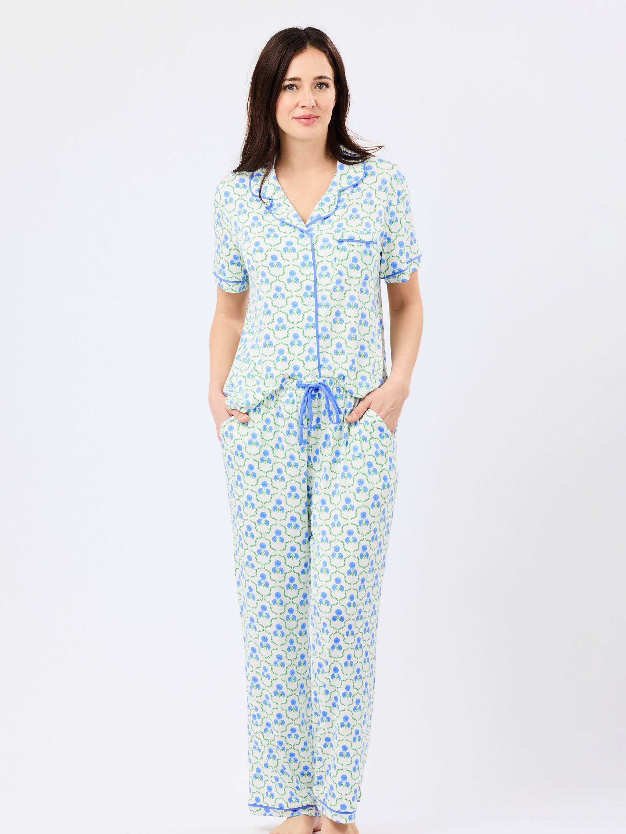 Charlotte Pajama Pants Set | Sweetbriar Lattice Blue