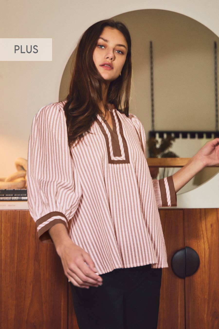 Plus Striped Woven Blouse