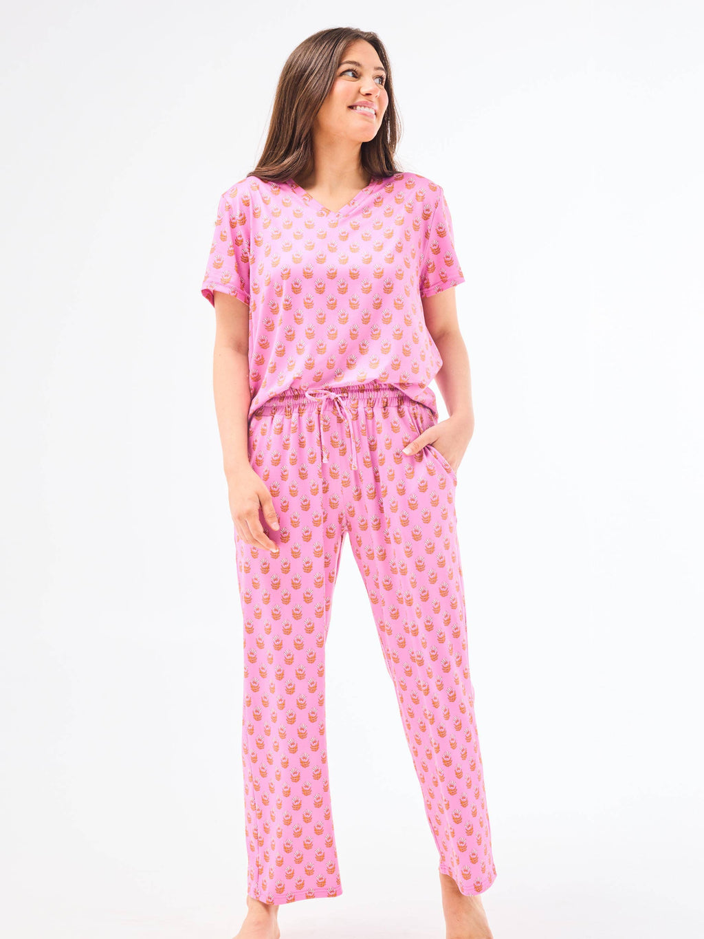 Women's Alli Pajama Pants Set | Floral Foulard Pink