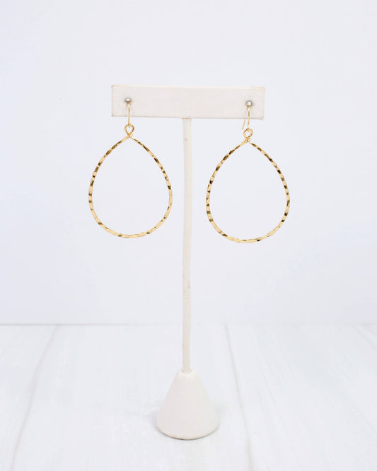 Griffith Textured Teardrop Hoop Earring WR Gold