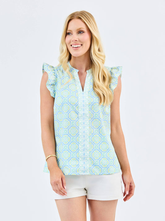 Kira Top | Mosaic Charm Blue
