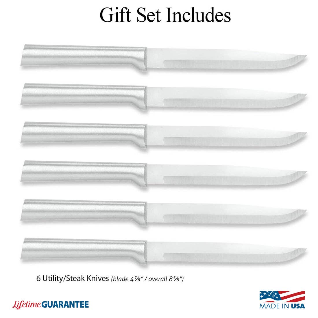 6 Utility/Steak Knives Set - Silver Handle