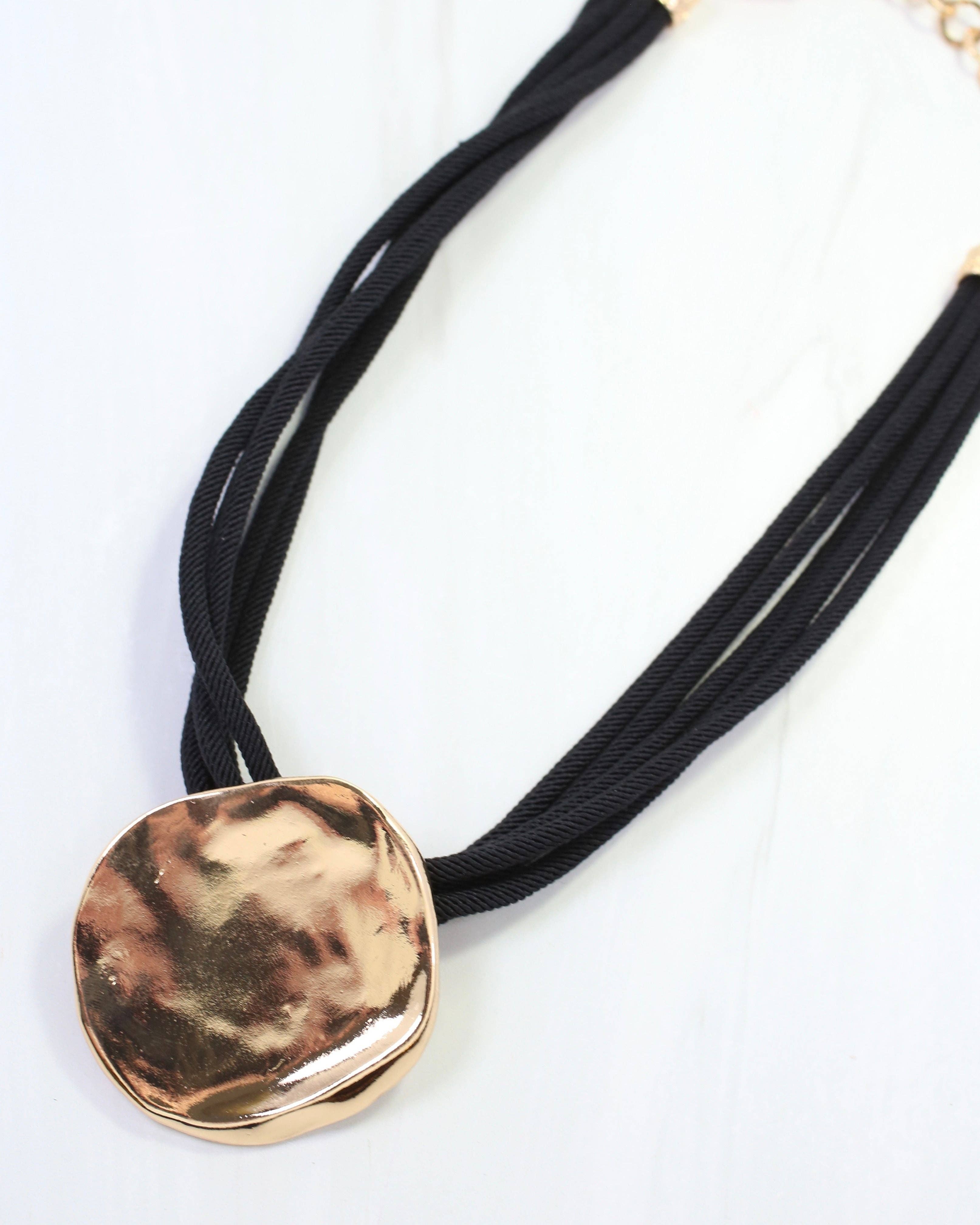 Calia Gold Pendant Cord Necklace Black