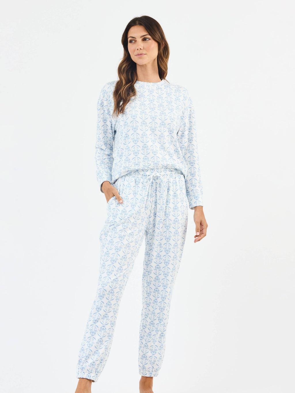 Sophie Jogger Set | Palm Damask Light Blue