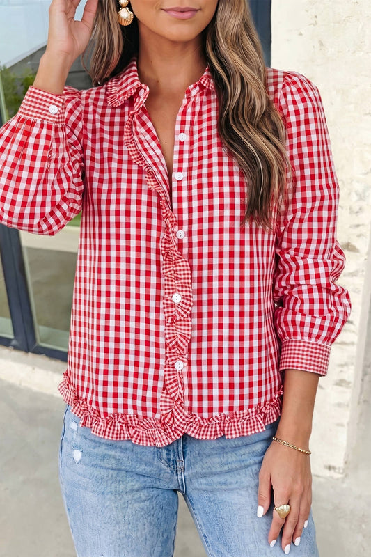 Plaid Pirnt Collar Long Sleeve Casual Shift Shirt | S-XL
