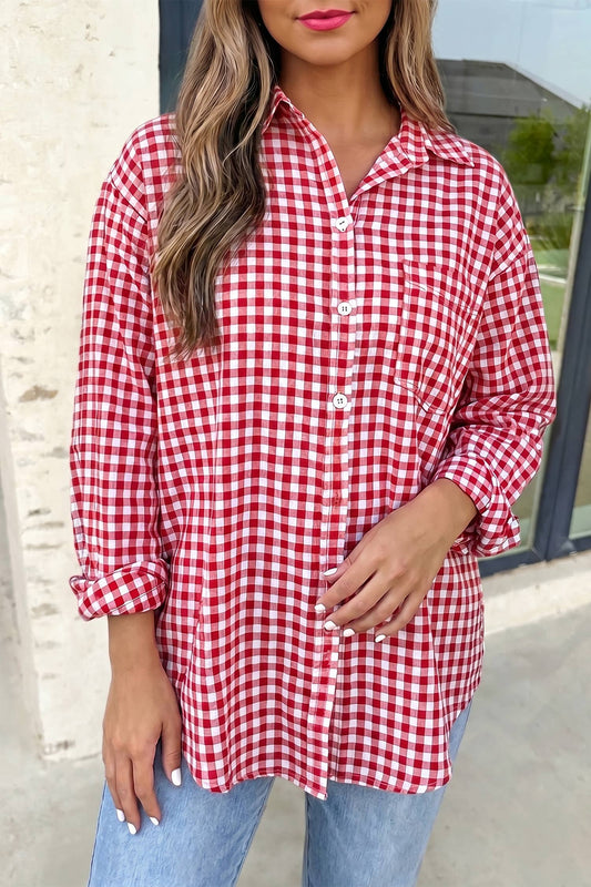 Blooming Romance Plaid V Neck Blouse | Plus Size 1X-4X